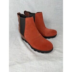 Sorel Womens Suede Joan Of Arctic Wedge Ankle Boots Red Brown Black Size 8 NEW